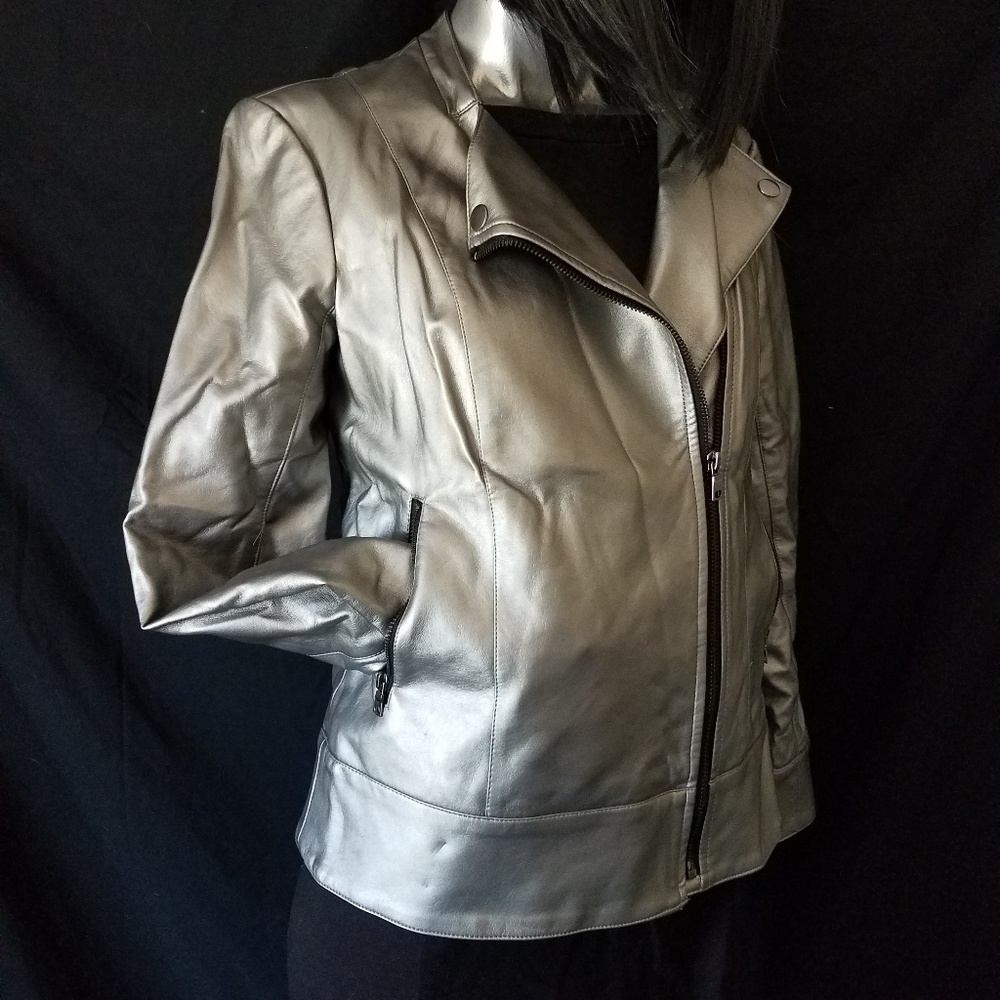 Silver Authentic Leather Jacket - image 1